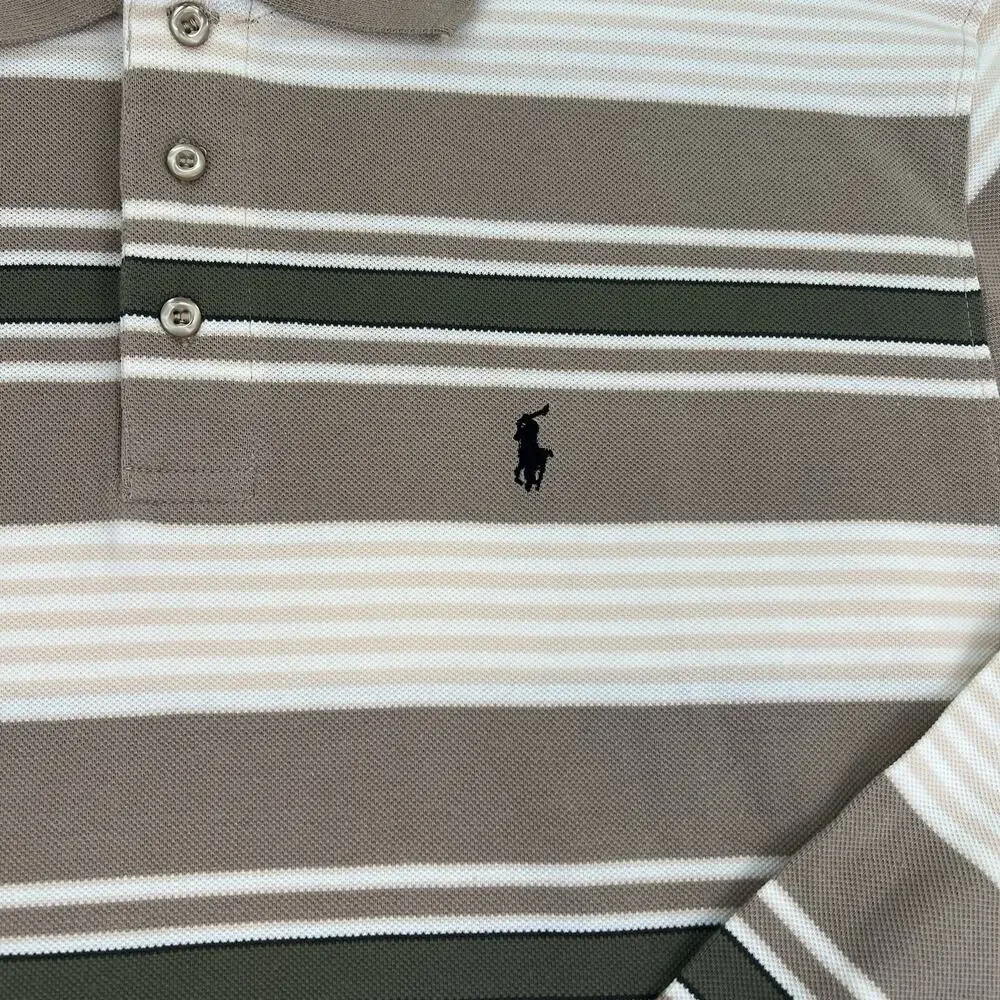 Polo Ralph Lauren Rugby Shirt XL Beige Green Striped Long Sleeve NWT